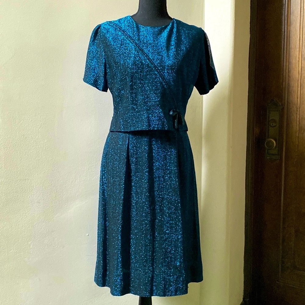 60s True Vintage Exquisite Cobalt Blue Lurex Midi Dress
